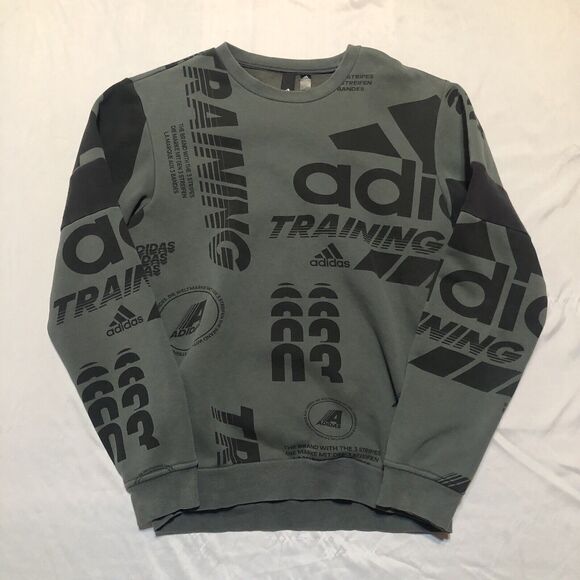 Adidas Sweatshirt Adult Small Gray Casual Crew Neck Pullover Men’s AOP - Picture 1 of 8